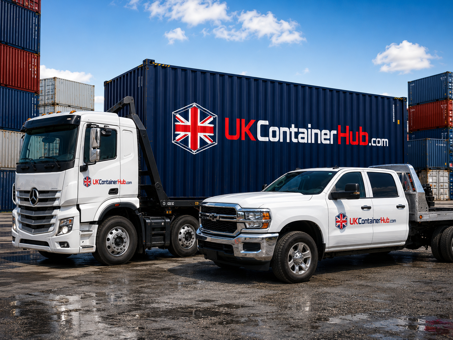 UK Container Hub branded container and delivery fleet